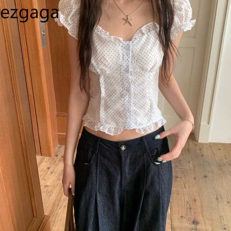 Vintage Fashion Style Female - Ezgaga Shirts Women Polka Dot Printed