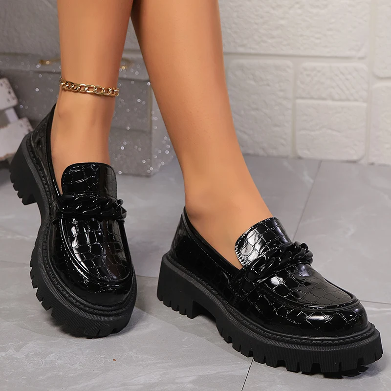 Vintage Fashion Ladies - Platform Chunky Square Heel Loafers Women