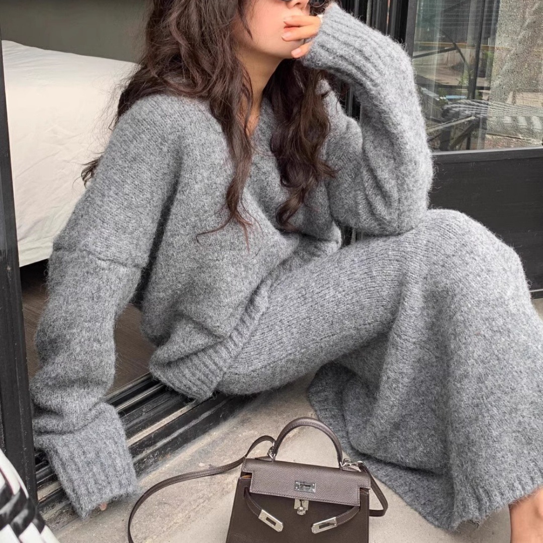 V Vintage Fashion - Vintage Knitted Sweater Set Skirt Women