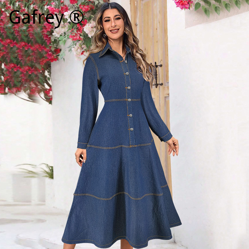 New Fashion Denim Jean Shirt D - Vintage Fashion Women Dresses ulasan dan harga