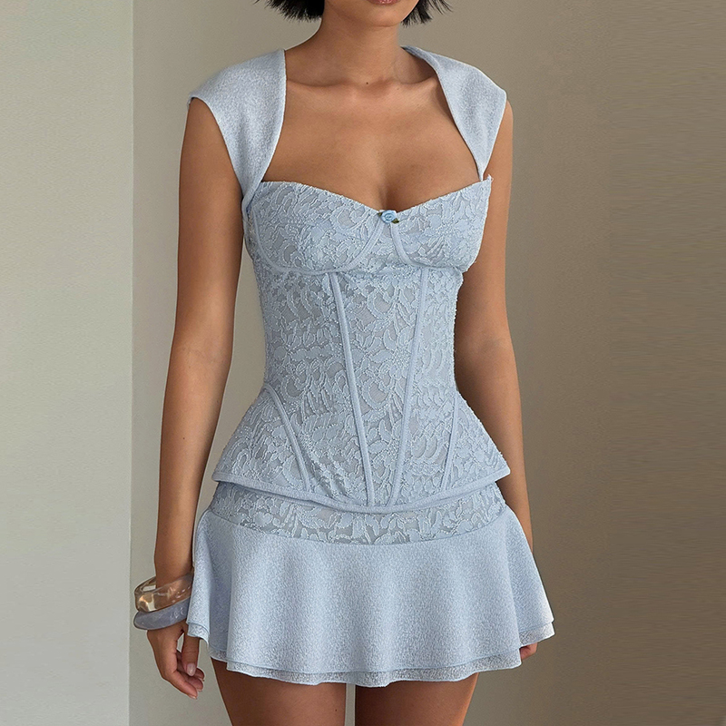 Lady Elegant Light Blue Vest+S - V Vintage Fashion ulasan dan harga