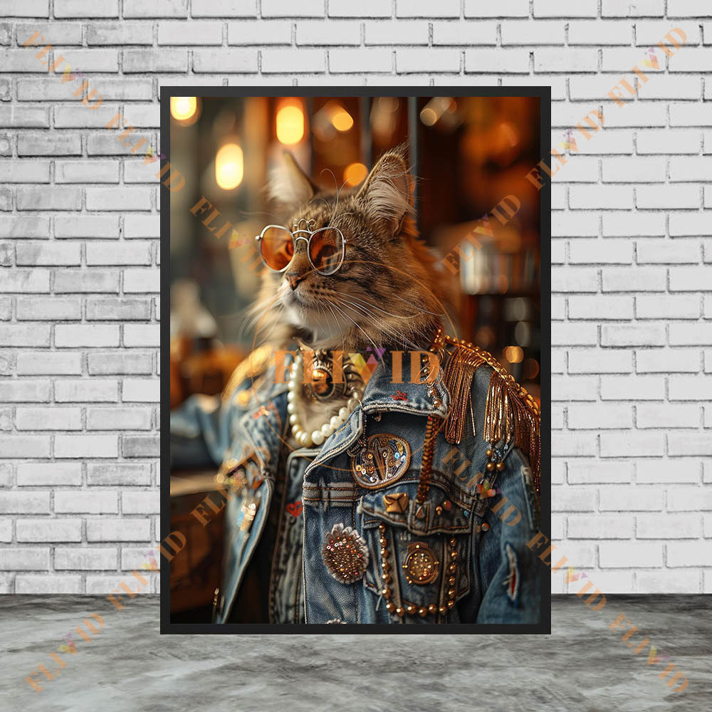Vintage Denim Cool Cat Canvas  - Vintage Fashion Prints For Wall ulasan dan harga
