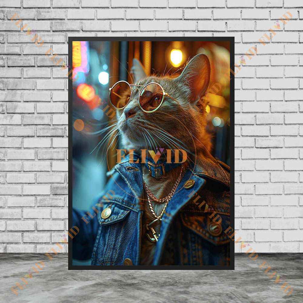 Vintage Denim Cool Cat Canvas  - Vintage Fashion Prints For Wall ulasan dan harga
