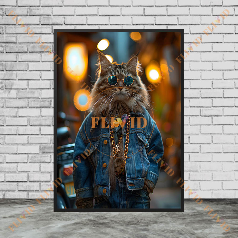 Vintage Denim Cool Cat Canvas  - Vintage Fashion Prints For Wall ulasan dan harga