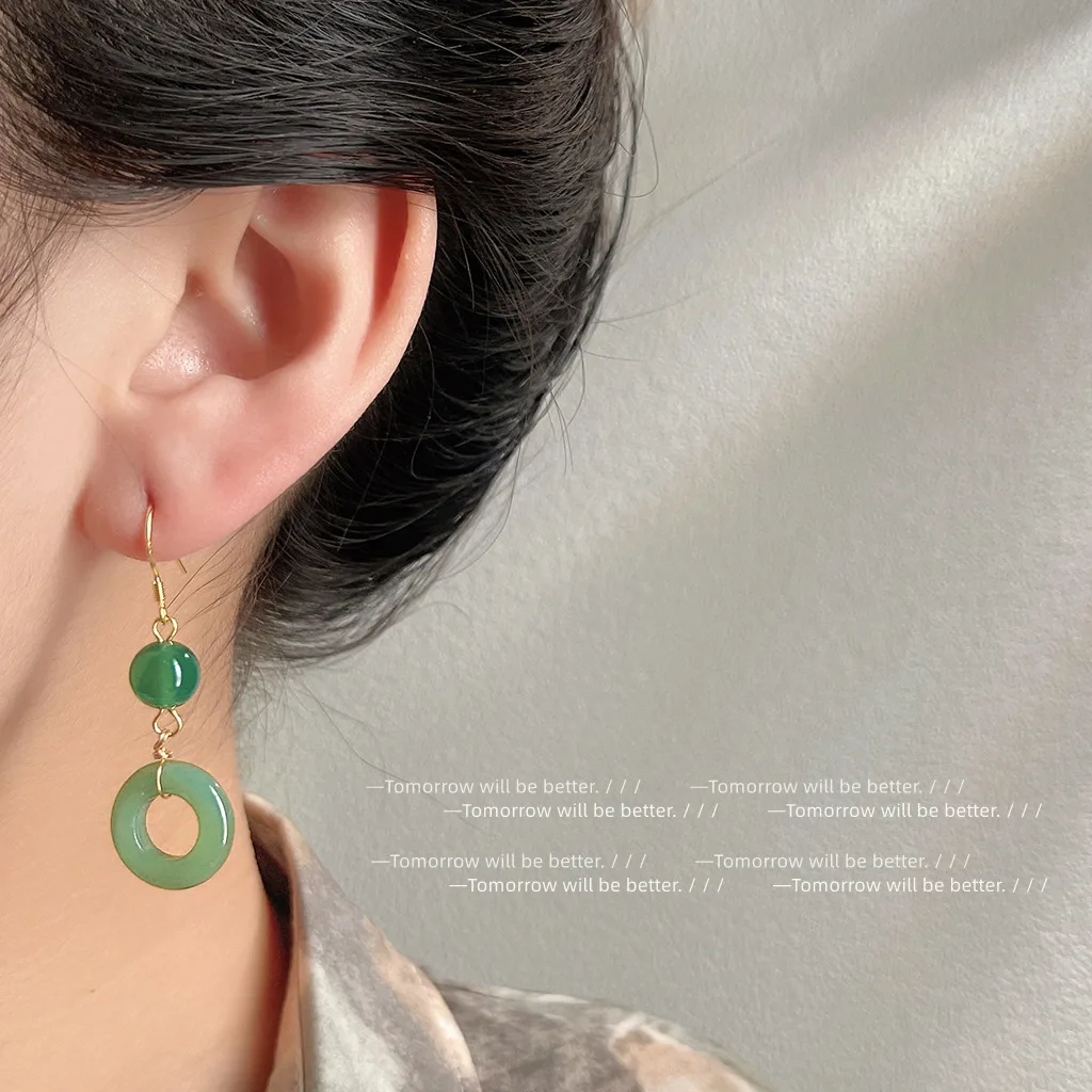 Green Real Jade Ring Earrings  - Vintage Fashion Guild ulasan dan harga