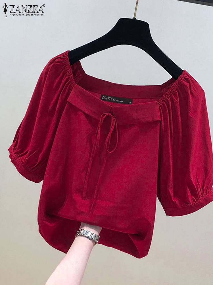ZANZEA Korean Style Solid Blou - Vintage Fashion Style Female ulasan dan harga