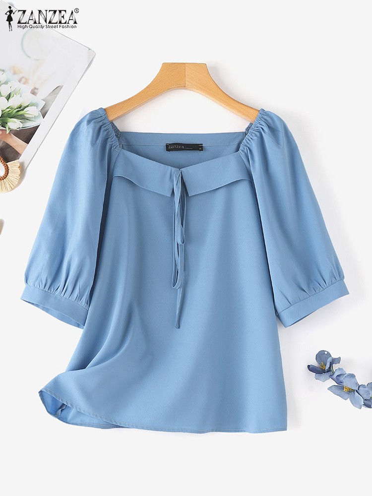 ZANZEA Korean Style Solid Blou - Vintage Fashion Style Female ulasan dan harga