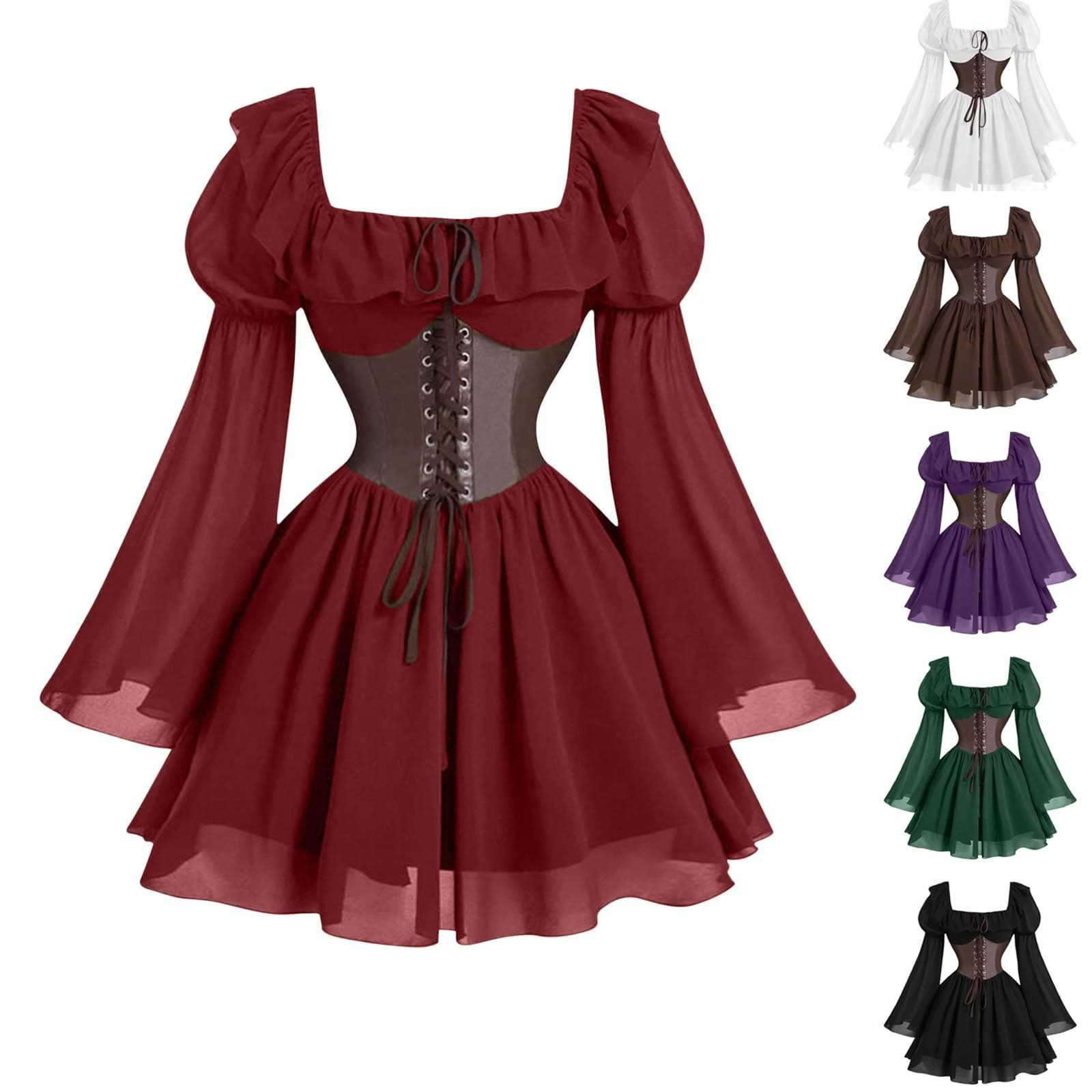 Renaissance Medieval Long Slee - Vintage Fashion Women Dresses ulasan dan harga