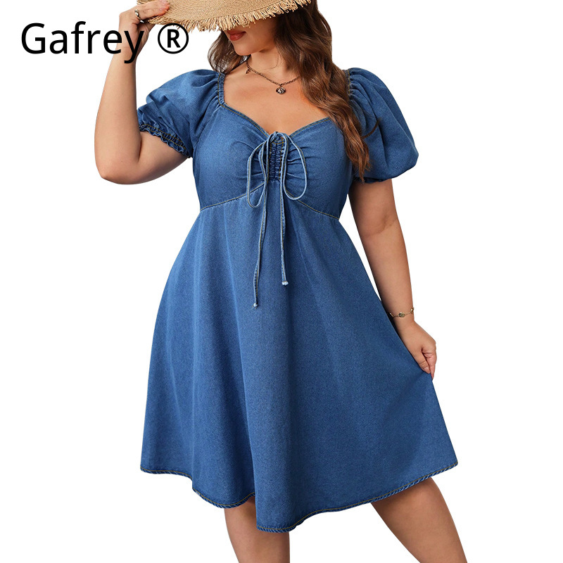 Women Summer Elastic Waist Den - Vintage Fashion Women Dresses ulasan dan harga