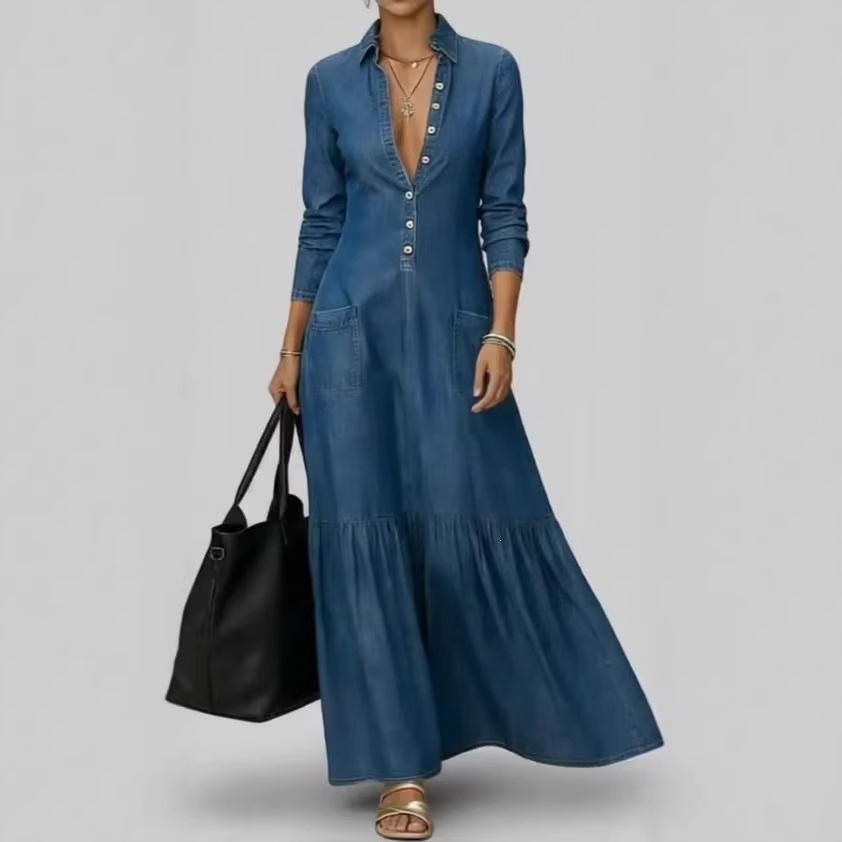 New Fashion Long Sleeve Turn-d - Vintage Fashion Women Dresses ulasan dan harga
