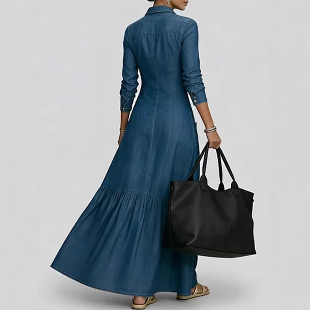 New Fashion Long Sleeve Turn-d - Vintage Fashion Women Dresses ulasan dan harga