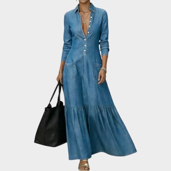 New Fashion Long Sleeve Turn-d - Vintage Fashion Women Dresses ulasan dan harga
