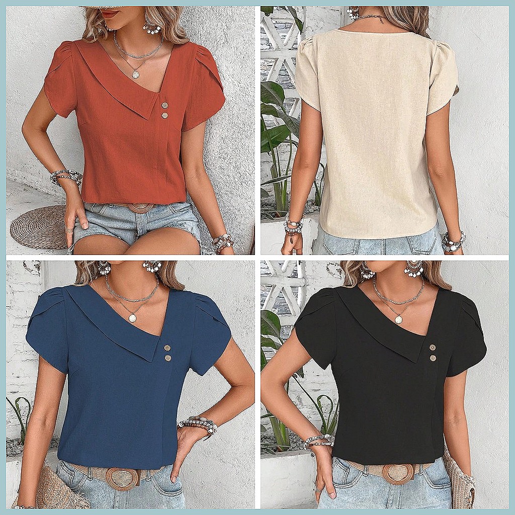 2024 Summer Vintage Solid Colo - Vintage Women Fashion ulasan dan harga