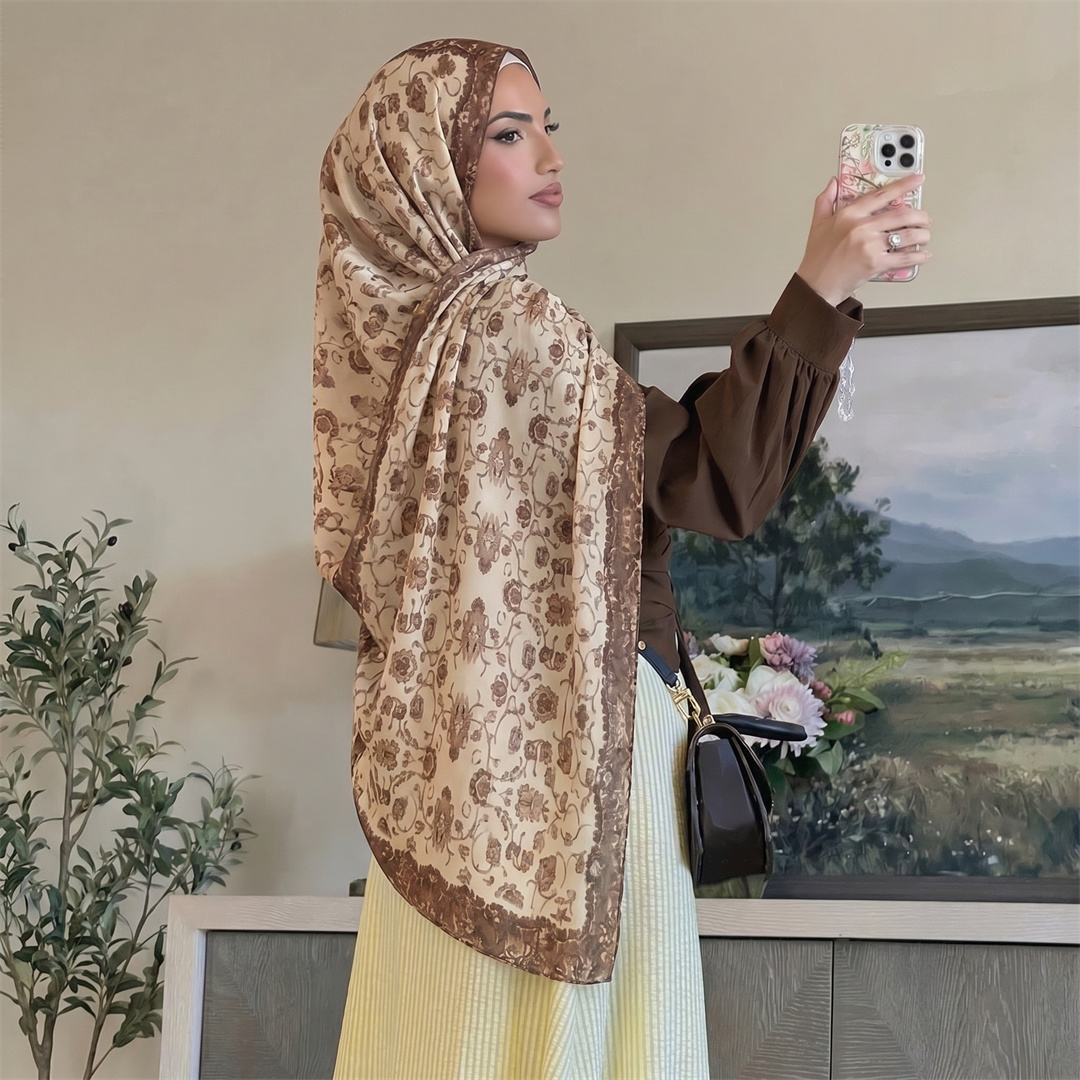 Vintage Floral Print Hijab Sof - Vintage Women Fashion ulasan dan harga